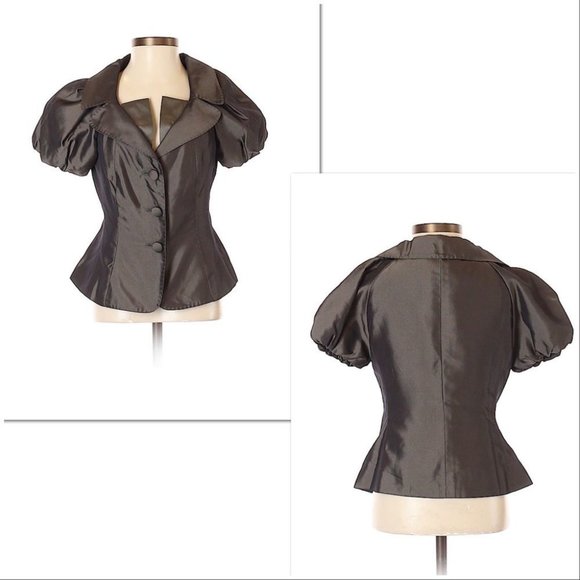 Moschino Jackets & Blazers - Moschino Metallic Silk Puff Sleeve Fitted Blazer